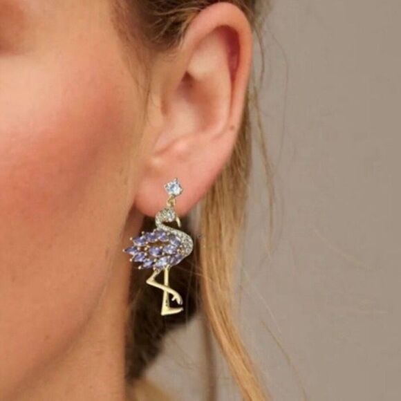 Kate Spade Flamingo Amethyst Pave Crystal Gold Boho Dangle Earrings New - Picture 3 of 5